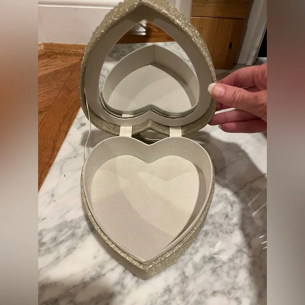 Pottery Barn Kids heart shaped trinket box with flip message in sequins
